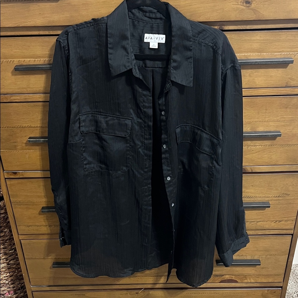 Ava & Viv Black Women’s Long-Sleeve Sheer Button-Down Shirt